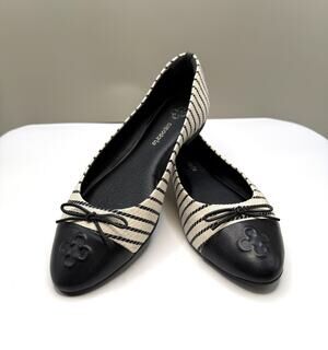 Capodarte Brazil stripe ballet flats Sz 36 contrasting black cap-toe bow detail